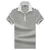 Camisa Polo a rayas para hombre con cuello de solapa y media cremallera transfronteriza, camiseta de manga corta informal de negocios transpirable para hombres jóvenes y de mediana edad, camiseta de verano para hombre