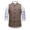 Amazon Colete Masculino Gola Alta Pied-de-Poule Britânico Primavera Outono Slim Slim de Botão Único Gilet para Terno Casual Masculino
