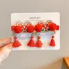 Horquilla Roja Estilo Chino Año Nuevo Infantil Estilo Antiguo Hanfu Clip con Borla Accesorio para el Cabello Adorno de Lazo para el Cabello de Niñas Pinza para el Cabello