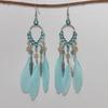 Pendientes de Plumas Bohemios Transfronterizos, Accesorios Personalizados de Estilo Retro para Vacaciones, Pendientes Largos Exquisitos con Borlas de Estilo Étnico