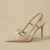 Hermosos Zapatos Negros de Satén de Tacón Alto para Mujer, Nuevo Estilo Verano 2026, Tacón de Aguja con Lazo, Sandalias de Punta Cerrada Estilo Francés
