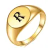 Anillo de Acero Inoxidable de Alta Venta Transfronteriza, Superficie Lisa, Redondo de 12 mm, Oro de 18 Quilates, Grabado Láser de 26 Letras, Venta al por Mayor