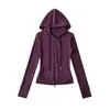 Sudadera tipo chaqueta lulu primavera-verano entalladora a la cintura con doble cremallera, cárdigan deportivo fino estilo americano corto con capucha, corte ajustado