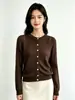 Cardigan de Punto Redondo de Seis Lanas para Principios de Otoño Textura de Raya Vertical de un Solo Botón Manga Larga Corte Delgado Capa para el Trabajo Cardigan Pequeño para Mujer