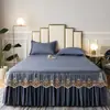 Renda bordada em algodão puro, amigável à pele, design de princesa estilo coreano, saia de cama lisa, disponível para camas de solteiro e casal, com características antiderrapantes, acabamento de renda para atacado