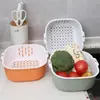 Cesta de Drenaje de Plástico de Doble Capa Engrosada con Agujeros, Recipiente Cuadrado de Cocina para Lavar Frutas, Verduras y Arroz, Cesta de Almacenamiento con Filtro de Agua Recortado