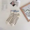 Calcetines para Mujer Calcetines Cortos 2026 Nuevo Estilo Caliente Primavera Verano Borde Enrollado Rayados Estilo Japonés Delgados para Niñas Calcetines Cortos Versátiles