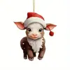 Nuevo Producto Creativo Navideño Linda Vaca Colgante para Árbol de Navidad Transfronterizo Acrílico Plano Decoración para el Interior del Coche Espejo Retrovisor