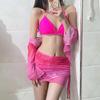 Bikini Nuevo 2025 Traje de Baño Femenino Conjunto de Cuatro Piezas Pecho Pequeño Push-up de Alta Gama Traje de Baño Dividido Estilo de Tres Puntos para Aguas Termales