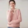 Suéter de Cachemira con Bloques de Color y Solapa para Mujer, Jersey de Punto Otoño e Invierno, Top Cálido y Elegante de Manga Larga Ajustado