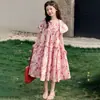 Vestido de Verão para Meninas Fashion 2026 Novo Estilo para Crianças Médias e Maiores Doce Estilo Princesa Verão Floral Estilo Coreano Vestido Midi