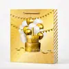 Bolsa de Papel para Regalo Estampado en Caliente de Cumpleaños de Comercio Exterior Bolsa de Empaque Tema Fiesta Dorada Bolsa Tote para Regalo de Celebración de Cumpleaños
