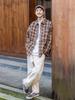 Camisa retro japonesa cityboy con forro polar otoño e invierno para niños estilo universitario engrosada para pareja cálida a cuadros