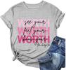 Amazon Algodón Puro Código Europeo y Americano WORTH Ver Tu Estación Independiente Camiseta Transfronteriza para Mujer Manga Corta Cuello Redondo para Mujer