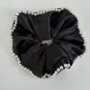 Estilo Francês de Luxo Feito à Mão com Contas Cetim Laço Grande Anel de Cabelo Elegante Rabo de Cavalo Baixo Corda de Cabeça com Flor de Tecido para Mulheres