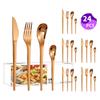 Venta caliente transfronteriza vajilla de acero inoxidable Serie Luna Creciente Cuchillo, tenedor y cuchara occidentales para 6 personas juego de 24 piezas traje de caja de color