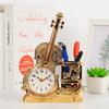 Violín retro angustiado almacenamiento portalápices reloj despertador creativo segundo saltar silencioso perezoso reloj de escritorio estudiante cubo de almacenamiento de escritorio