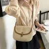 Bolso Pequeño Cuadrado Cruzado de Bloques de Color de Moda, Bolso Único Elegante Tejido de Paja, Bolso Tejido Simple con Solapa Estilo Coreano para Mujer