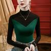 Camiseta básica de cuello alto pequeño cepillada para mujer, de ajuste ceñido con bloques de color, para llevar debajo, otoño 2023, nueva, estilo occidental, camiseta de manga larga, camisa pequeña