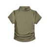Camiseta retro de cuello alto pequeño [muestra platos diurnos] top corto ajustado de manga corta de color liso para niña