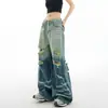 Calça Jeans Feminina Reta de Cintura Alta Retro Rasgada Degradê Outono/Inverno Novo Estilo Solta Emagrecedora Versátil com Caimento Largo Longa