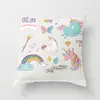 Suministro directo de fábrica funda de almohada creativa cuadrada de dibujos animados de unicornio linda funda para cojín de respaldo de sala de estar dormitorio del hogar