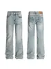 Estilo Vibe de Calle Principal Ajuste Delgado Jeans Bootcut Azul Hielo Pantalones Rectos Americanos Cleanfit de Largo Completo para Hombres y Mujeres