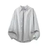 Camisa Listrada de Manga Longa Estilo Retro Japonês para Homens, Versátil, Casual, Solta e Fashion