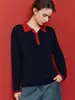 Suéter Vintage de Lã de Ovelha com Tranças e Gola Polo para Mulheres 2026 Outono Malhas