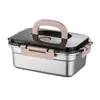 Contenedor de acero inoxidable para alimentos con tapa, caja de almacenamiento para refrigerador, lonchera cuadrada, recipiente para preparación de hot pot, recipiente de porciones para exteriores