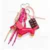 Llavero Colgante de Cuero de Perro Salchicha Rosa Encanto para Bolso Animal de Dibujos Animados Lindo Accesorio Creativo