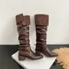 Botas de cowboy con punta y hebilla, nuevo estilo europeo y americano otoño/invierno 2025, botas largas versátiles, botas de cowboy occidentales y botines para mujer