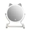 Espelho de Maquiagem Formato Orelha de Gato com Luz LED para Casa e Dormitório de Estudante Espelho de Penteado Iluminado de Mesa