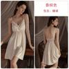 Guiruo Pijama de Seda de Hielo Dulce y Almohadilla para el Pecho Cómodo y Sexy Camisón con Tirantes en V Profundo Bata Traje Ropa para el Hogar 3924