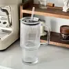 Copo de vidro de grande capacidade, caneca gigante com alça, tampa e canudo para uso no escritório, copo de café e água para meninas