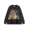 Impressão de retrato de rapper de rua americana lavada de manga comprida T-shirt homens e mulheres retro casual base tee