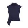 Traje de Proporción Modelo Coreano para Mujer 2025 Estilo Ligeramente Maduro Top de Cuello Alto Asimétrico con Abertura + Falda de Cadera de Cintura Alta