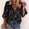 Nueva Camisa de Botones con Cuello de Solapa y Estampado de Estrellas para Mujer, Estación Primavera y Verano 2021, Estación Independiente de Amazon, Transfronteriza Europea y Americana para Mujer