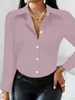 Camisa de Manga Larga de Color Sólido para Mujer Transfronteriza Europea y Americana Amazon Aliexpress, Tops Básicos Casuales y Elegantes de Oficina para Mujer