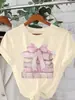 Camiseta Gráfica Feminina Laço Rosa & Livros Manga Curta Casual