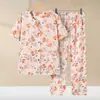Conjunto de pijama de algodón puro para mujeres de mediana edad y mayores, cárdigan de verano holgado de manga corta para casa, atuendo de verano de algodón para abuela