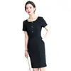 Moda coreana Primavera y Verano Vestido de cuello redondo de cintura alta de longitud media para mujer Ropa de negocios Falda base Falda de trabajo ajustada