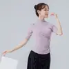 Nuevo conjunto de práctica de baile para mujer con cuello semi-alto, manga corta, top plisado, corte ajustado, adecuado para deportes, yoga y actuaciones