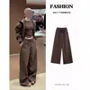 Conjunto de Moletom Marrom Castanha Feminino com Calça e Jaqueta Esportiva Casual Três Peças Roupa Completa Ootd Fábrica de Origem da Roupa