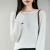 Suéter tejido de cuello redondo 100% algodón estilo minimalista para mujer, manga larga, holgado, suave, estilo casual, camiseta base 100% algodón, suéter fino