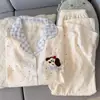 Pijama de Gaze de Algodão Puro com Desenho de Dachshund e Nuvem para Mulheres 2026 Novo Outono/Primavera Mangas Longas Cardigan Roupa de Casa Verão