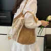 Bolso de Hombro Tejido para Viajes de Vacaciones, Bolso de Mano Retro de Malla Hueca, Bolso Simple Tejido