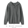 26 Otoño e Invierno Todo Cachemir Estilo Coreano para Mujer Chaqueta con Capucha y Cremallera Cardigan de Punto Sencillo Color Sólido Holgado Casual Rejuvenecedor