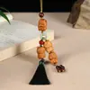 Colgante para Teléfono de Sándalo Tallado Cuatro Zorritos, Adorno Colgante para Coche con Borla Inspirada en el Zen