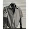 Camisa Rayada Casual de Manga Corta a la Moda Estilo Japonés Holgada Unisex Versátil de Verano Dobladillo Elástico Camiseta de Pareja